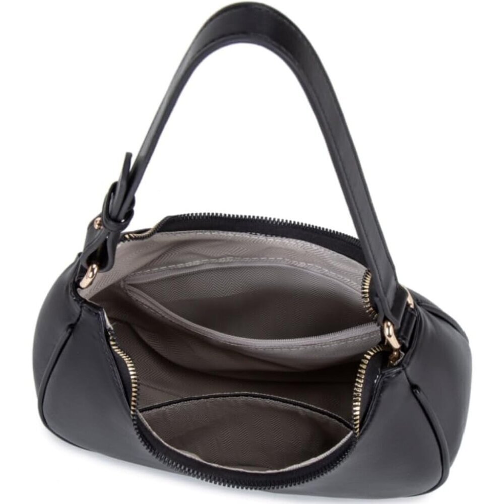 Women Moon Black Imported Polyester Pu Leather Zipper Closure Mini Tote Handbag - Picture 3 of 6